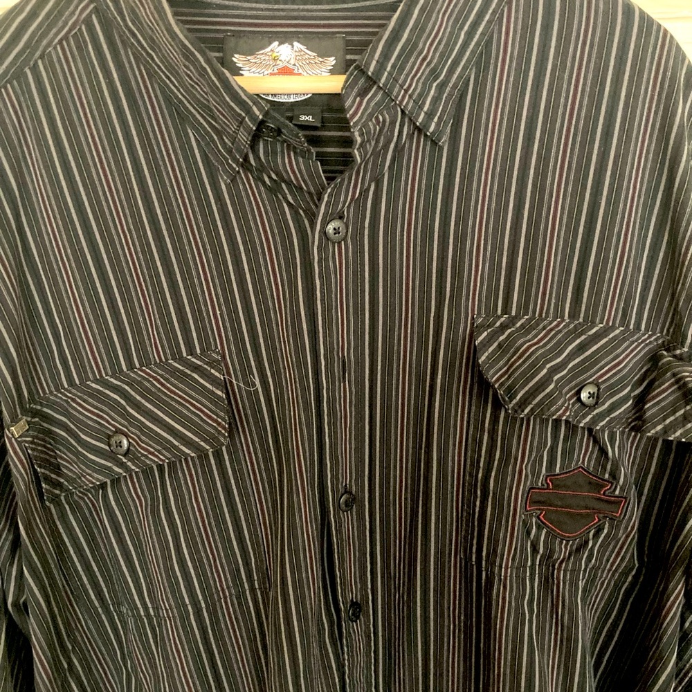 Harley Davidson Motorcycle Embroidered Pin Striped Button Down Shirt Men’s 3XL
